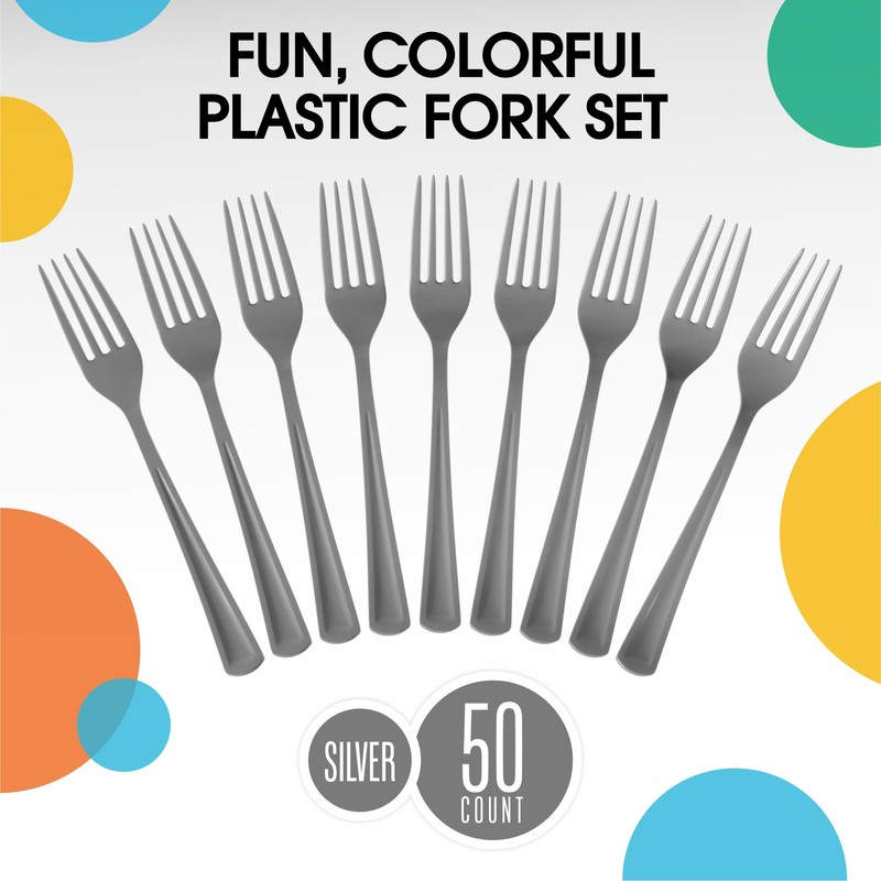 Exquisite Silver Plastic Forks 50 Pieces Silver Forks Disposable Utensils