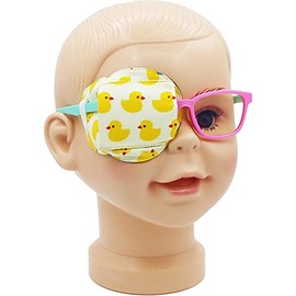 Parche para ojos astrópico 3D de algodón y seda para niños | Parche para ojos para niñas | Parche médico para niños con ojo perezoso (pato amarillo, ojo derecho)