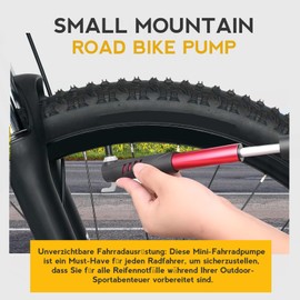 Bike Pump,Compact Lightweight Bicycle Pump Needle Portable Tire Inflation Tool for Universal Presta and Schrader Valve,Essential Cycling Gear and Bike Accessories for Outdoor Sports (Red)