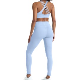 2 Piece Light Blue Workout Sets for women, High Waist Leggings and Sports Bra Yoga Set Matching Gym Pilates Running Work Out Outfit Small