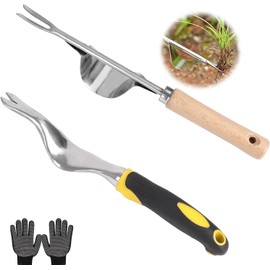 2 Pack Weeder Tool+ A Pair Of Gloves, Manual Weeder Puller Tool, Garden Weeding Tool, Dandelion Remover Tool, Stainless Manual Weed Puller Bend-Proof Weed Puller Digger For Garden Lawn Yard