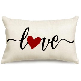 RABUSOFA Valentines Day Decor Red Heart Pillow Covers 12x20,Lumbar Valentines Day Throw Pillow Covers,Single Love Pillow Cases Valentine Decorations for Home Couch