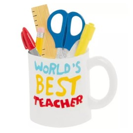 World's Best Teacher Christmas Tree Ornament with Scissors, Ruler, Marker, Highlighter, and Pencil - #1 Teacher Unique Keepsake Gift