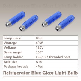 VAINELY 4Pcs 7006999 Blue Glass Bulb Compatible with Sub-Zero Refrigerator Light Bulbs E26 40W 120V Cool Blue Upgrade Freezer Parts Replace 7006999 WLF7006999 3030040 3030180 48709 7009935