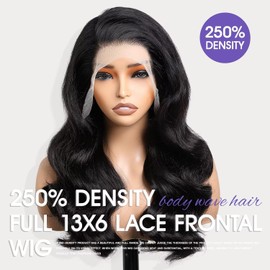 Lemoda Full 13x6 Body Wave Lace Frontal Human Hair Wigs 250% Density Long/Short Bob Wigs 12A HD Transparent 13x6 Full Lace Frontal Wig For Women Pre Plucked Natural Hairline 16Inch