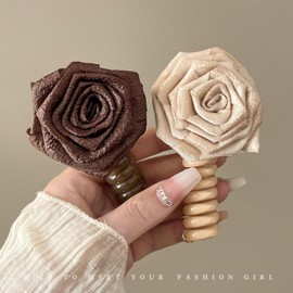 4 Pcs Braided Telephone Wire Hair Bands Spiral Hair Ties Rose Flower Phone Cord Elastic Coils Ponytail Braid Holders Fixed Hair Rope Accessory (Style1, One size)