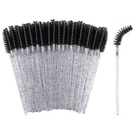 SHUBEIEUMI 50 Pcs Disposable Eyelash Brushes, Disposable Mascara Wands, Eyelash Spoolies Eyebrow, Eyebrow Castor Oil Brush Makeup Tool (Crystal Black)
