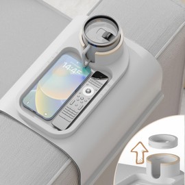 SemiShare Couch Cup Holder Tray for 8 inch Sofa Arm,Silicone Couch Drink Holder-Flexible Couch Caddy for Phone, Snacks, and Remotes - Anti-Spill & Anti-Slip Couch Arm Table - Gray