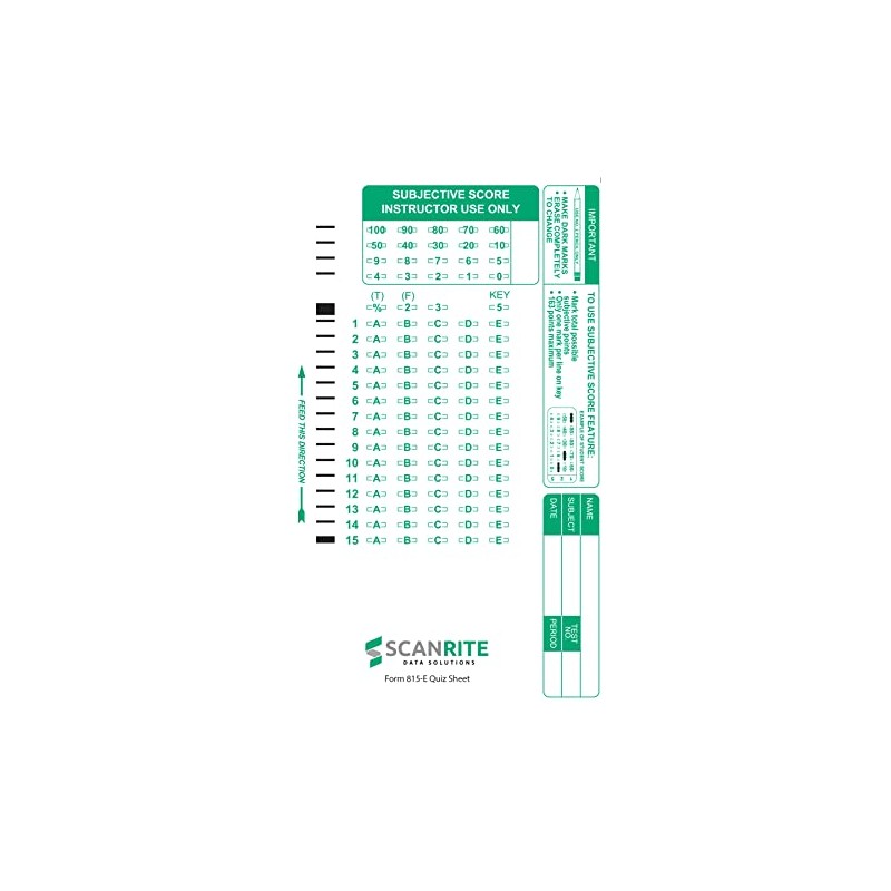 ScanRite 815-E Scantron Compatible Quiz Sheet. 15 Questions.