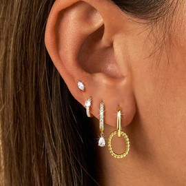 Finrezio Gold Earrings for Women, 14K Gold Filled/Sterling Silver Filled Stud Hoop Earrings, Hypoallergenic Cartilage Huggie Earring Set for Multiple Piercing Earring Stacks Jewelry