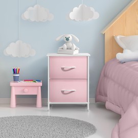 Sorbus Nightstand with 2 Drawers - Kids Bedside Furniture End Table Night Stand - Steel Frame, Wood Top & Easy Pull Fabric Bins - Dresser & Chest for Home, Bedroom Accessories, Office & College Dorm