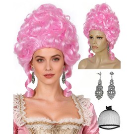 TIKJOYS Pink Beehive Wigs Rococo Wigs Baroque Wig Renaissance Wig for Women