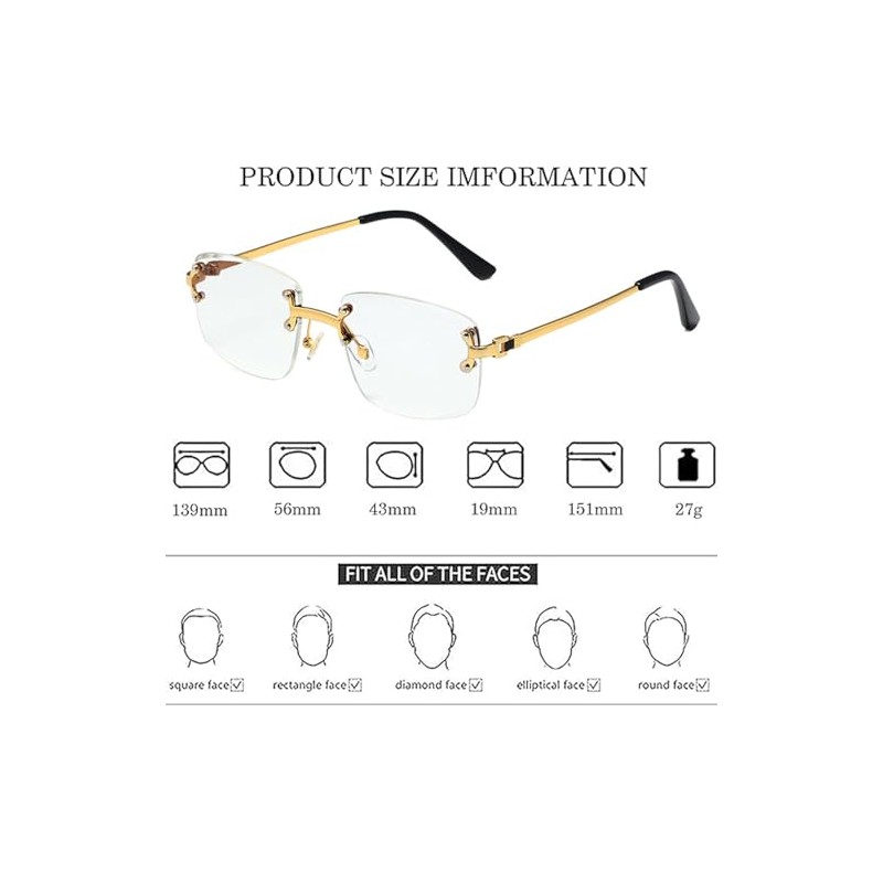 Ggpyyon Rectangular Rimless Sunglasses Rectangular Glasses Square Frameless Sunglasses for