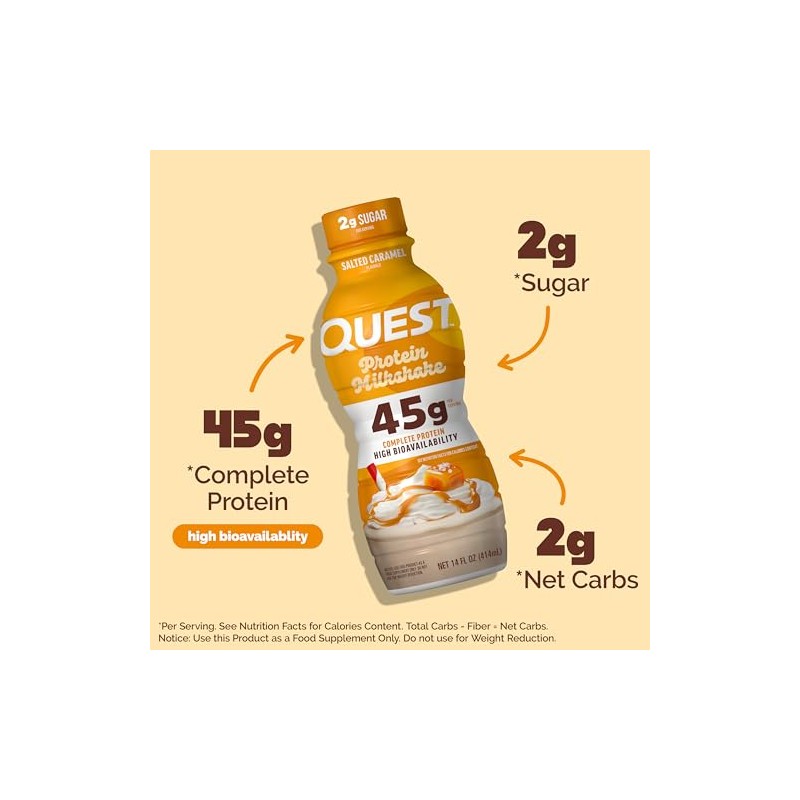 Quest Nutrition Salted Caramel Protein Shake, 45g Protein, 2g Sugar,