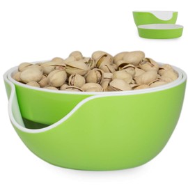 Stargoods Pistachio Bowl, Snack Serving Dish, Double Peanut Bowl with Nut Seeds Shell Candy Storage, Green
