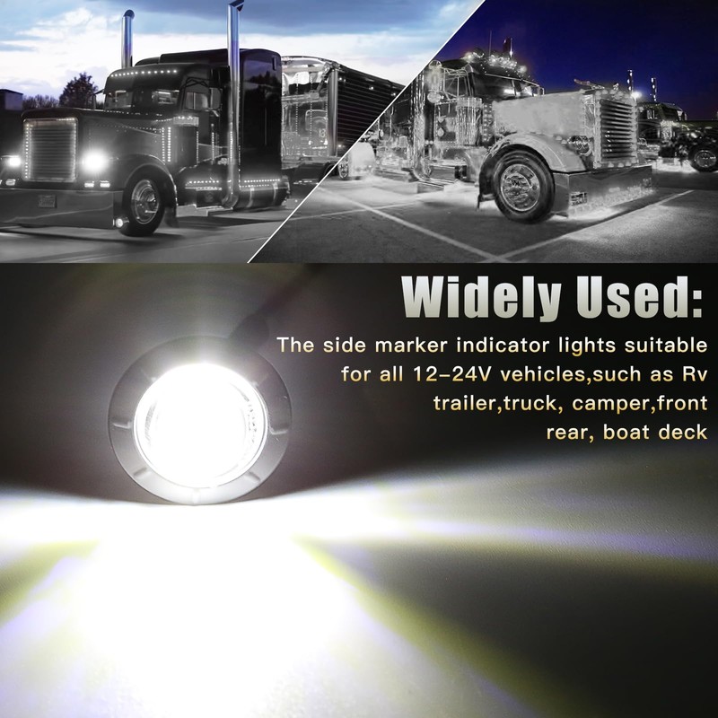 AOXLFU 40Pcs 3/4 Inch White 3-LED Mini Marker Lights for
