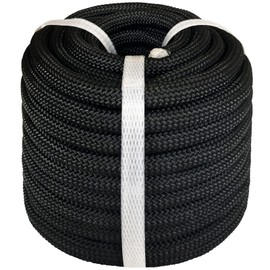 Braided Polyester Arborist Rope 1/2 inch x 50 feet Low Stretch Black Rope - High UV and Abrasion Resistance, Heavy Duty Rope for Pulling Camping Sailing Climbing Swing Tree Work