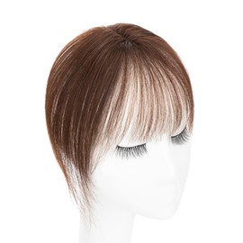 TESS Hair Bangs,Invisible Clip on Bangs,Clip in Hair Bangs Human Hair,Clip in Bangs Remy Human Hair for Women,3D Air Bangs,Coffee Brown 10g/8 inch