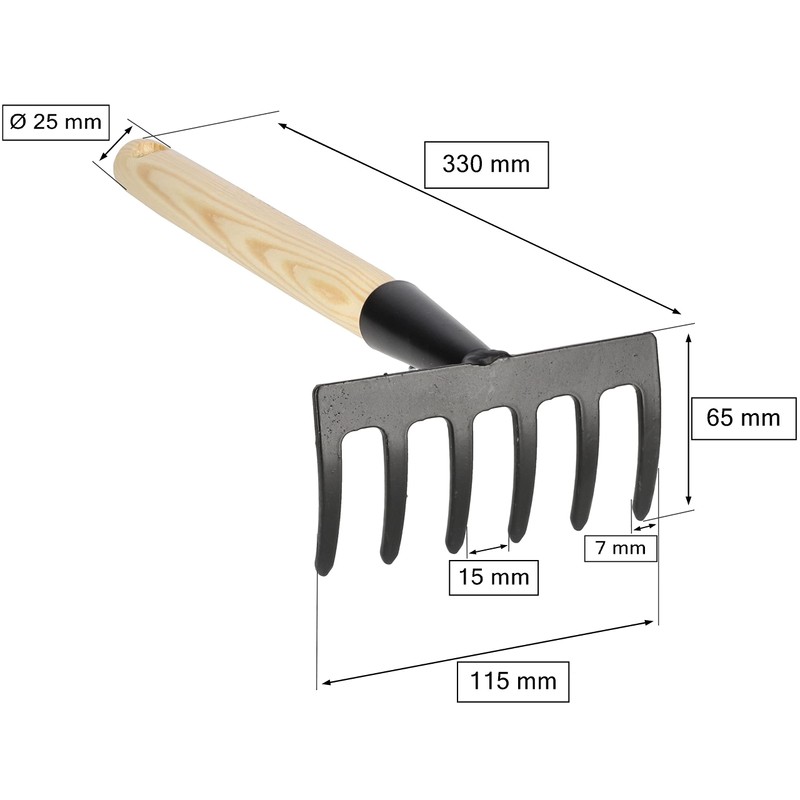 KOTARBAU® Small Steel 6 Prong Rake with Wooden Handle 33