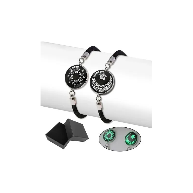 Fuezoiu 2pc Pulseras Para Parejas De Sol Y Luna Brilla
