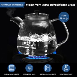 Aquach Aquach 42oz Glass Teapot with Stainless Steel Infuser, Stovetop & Dishwasher Safe, Ideal for Loose Leaf & Flowering Tea