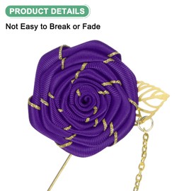 M METERXITY 6-Pack Rose Brooch Pin Cloth Rose Flower with Gold Leaf Brooch, Rose Flower Lapel Pin for Men Wedding Accessories/Suit Tuxedo Corsage Wedding Party Brooch [Dark Purple]
