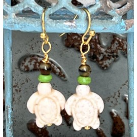 Turquoise and Etched Ivory Turtle Dangle Earrings. Jewelry Earrings for Women #3298FE3962
