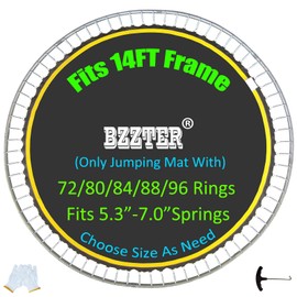 Bzzter Replacement Trampoline Mat,Fits 14ft Round Frame,with 88 Rings& 150.8 Inch Diameter, Fits 5.3"-5.7" Springs,10 Rows of Stitching for Longer Lasting,w/Pull Hook and Gloves,14ft Trampoline Mat