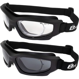 Birdz Eyewear Flyer Sports Skydiving Goggles 2 Pairs ANSI Z81+ Super Seal Safety Goggles with Clear & Smoke Lenses & Rx Adaptors