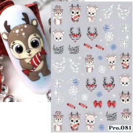 6Sheets Christmas Cute Elk Nail Art Stickers Decals 3D Self-Adhesive Christmas Nail Art Supplies Xmas Snowflake Santa Snow Bear Claus Reindeer Snowman Nail Art Design for Women New Year DIY Nail Decor