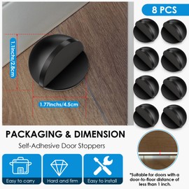 MorningRo 8 Pcs Self Adhesive Door Stoppers, Stainless Steel Floor Door Stop Wall Protector, Half Dome Floor Gate Stopper for Living Room, Bedroom, Bathroom, Office (Black)