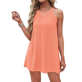 WIHOLL Beach Coverups Women Eyelet Embroidery Casual Vacation Summer Halter Dresses Trendy 2025 Royal Blue XL