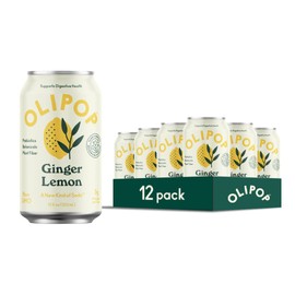 OLIPOP - Ginger Lemon Sparkling Tonic, Healthy Soda, Prebiotic Soft Drink, Aids Digestive Health, Contains Prebiotics & 9g of Plant Fiber, Caffeine Free, Low Calorie, Low Sugar (12 oz, 12-Pack)