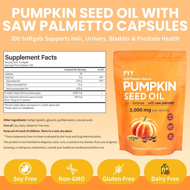 PYY Cold-Pressed Pumpkin Seed Oil & Saw Palmetto Softgels |