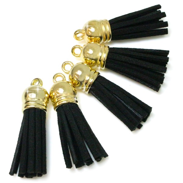 KTSL-001 Black Tassels with Tassels Set of 5 Crafts Decoration Charms Mini Handmade Accessories Strap Suede Glitter Round