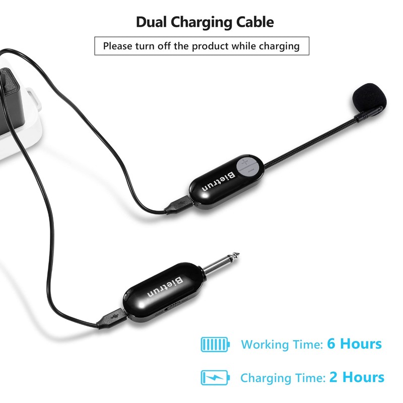 Bietrun Wireless Microphone Headset with 1/4''Plug, 165ft Range, UHF Wireless