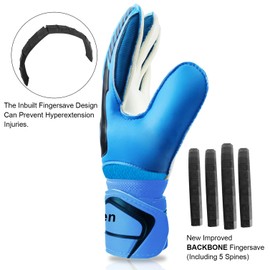 Goalkeeper Gloves with Fingersave, Junior Unisex Football Goalkeeper Gloves Super Grip with Thick Latex, Extreme Strong Control Goalkeeper Gloves for Children, Adults and Teenagers