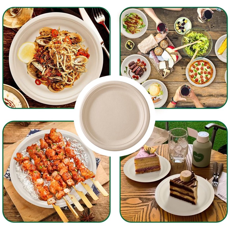 Disposable Paper Plates 9 Inch Compostable Plates 50 Pack Biodegradable