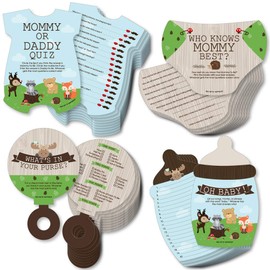 Big Dot of Happiness Woodland Creatures - 4 Baby Shower Games - 10 Cards Each - Who Knows Mommy Best, Mommy or Daddy Quiz, What’s in Your Purse and Oh Baby - Gamerific Bundle