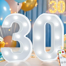 Pooqla 30th Birthday Decoration for Her Him, Decorative Marquee Numbers with Remote, Light Up 30 Sign for Party Backdrop 30th Wedding Anniversary Decor, Warm White and Cool White Number 30