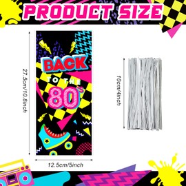 100 Pcs 1980s Party Cellophane Bags 80s Gift Treat Bag Goodie Candy Bags with 150 Ties Back to the 80s Bags I Love the 80s Retro Themed Bag for Hip Hop Throwback Birthday Party Decorations Supplies
