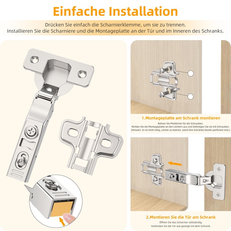 Furniware Pack of 2 Corner Stop Cabinet Hinges, Opening Angle