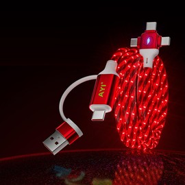 AYI 6in1 Multi Ports Charger 6 Combinations USB A/Type C to USBC Micro PD Fast Charging Cord Lighted Up Current Flowing Compatible with Almost of Electrical Devices-6IN1 Cross Star Red