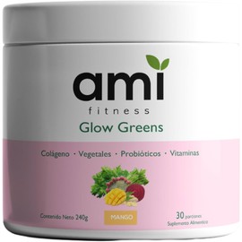 Ami Fitness Glow Greens, Polvo Verde con Colágeno - 30ct, Mango