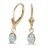 14k Yellow Gold Oval Aquamarine Bezel Lever-back Earrings