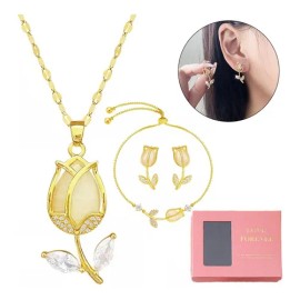 Collar Tulipán Oro Cadena 18k Joyería De Lujo Pulsera Aretes