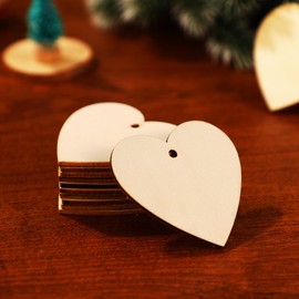 BESPORTBLE Wooden Hearts Paintable 50 Pack of Wooden Hearts with Natural Twine, Unfinished Wooden Shaped Heart Set with Holes for Arts Wood Slices Christmas Ornaments DIY Crafts