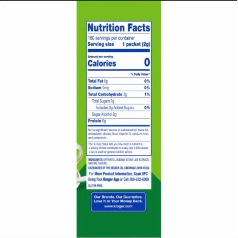 Kroger Stevia Calorie-Free Sweetener from Stevia extract 160 packets