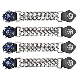 Dream Apparel 4PCS Motorcycle Vest Extenders for Men, Biker Vest Extenders with Faux Leather Ends and Double Chrome Chains