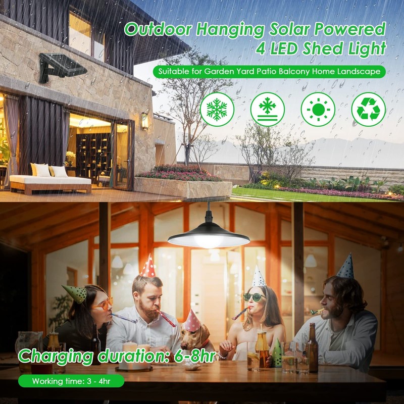 Lixada Solar Pendant Light Outdoor Indoor Hanging Light LED Shed